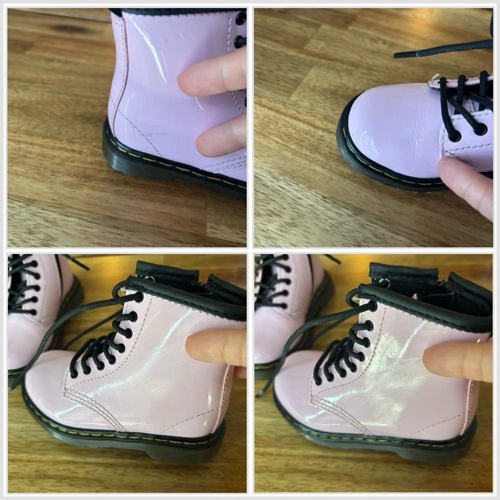 Dr. Martens 1460 Toddler Boots Pink Patent Leather Size 7 US Side Zip NO INSOLES